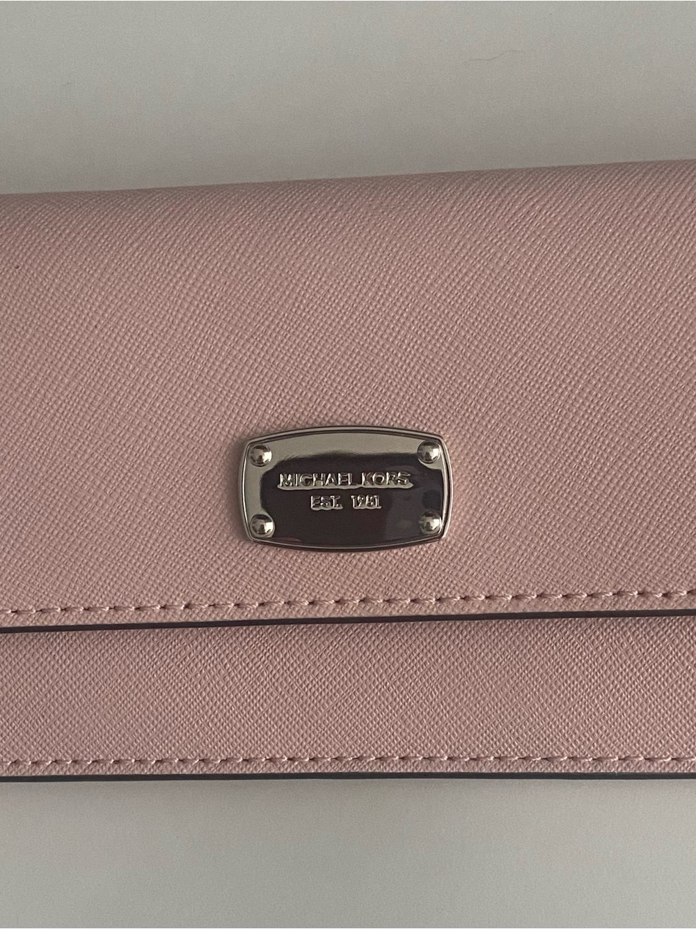 Michael Kors Blush Saffiano Leather Wallet with Silver Plaque